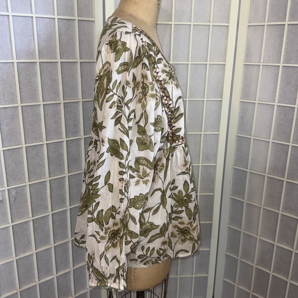 World Market Blouse Embroidered Green Floral 100% Cotton Women's Size L/XL New - Picture 14 of 15